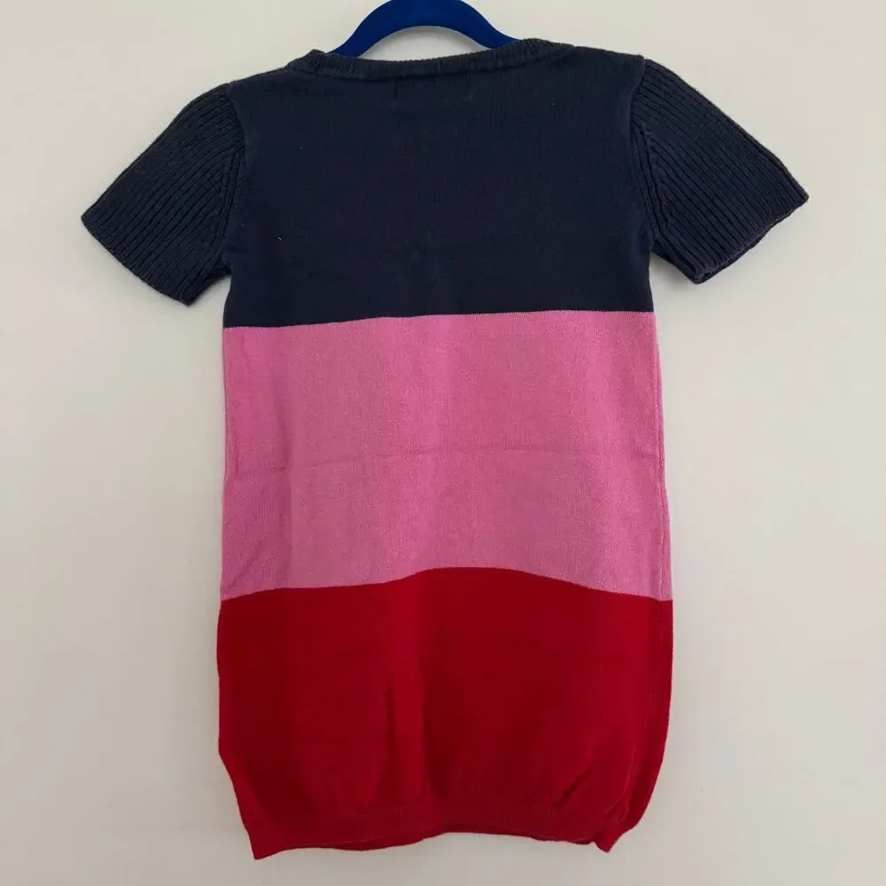 Toobydoo Colorblock Sweater Dress in Navy, Pink, and Red Stripes